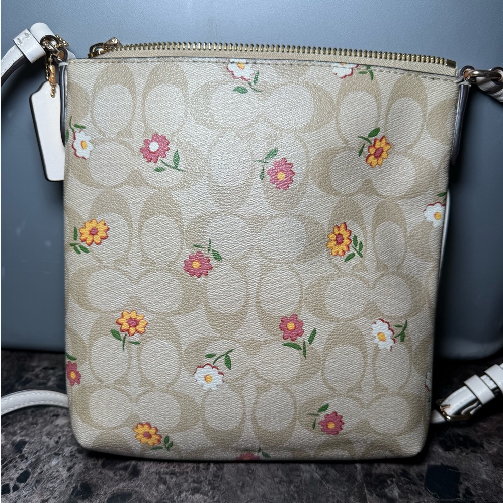 Coach Beige Signature Floral Crossbody with Pink & Yellow Flowers - Picture 2 of 5